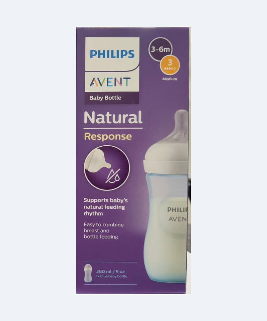 Philips Avent Natural Response Baby Feeding Bottle 260ml / 9oz (3–6M, Flow 3 Medium) — SCY903 Series (Clear, Pink & Blue) - MINIMEE KIDS