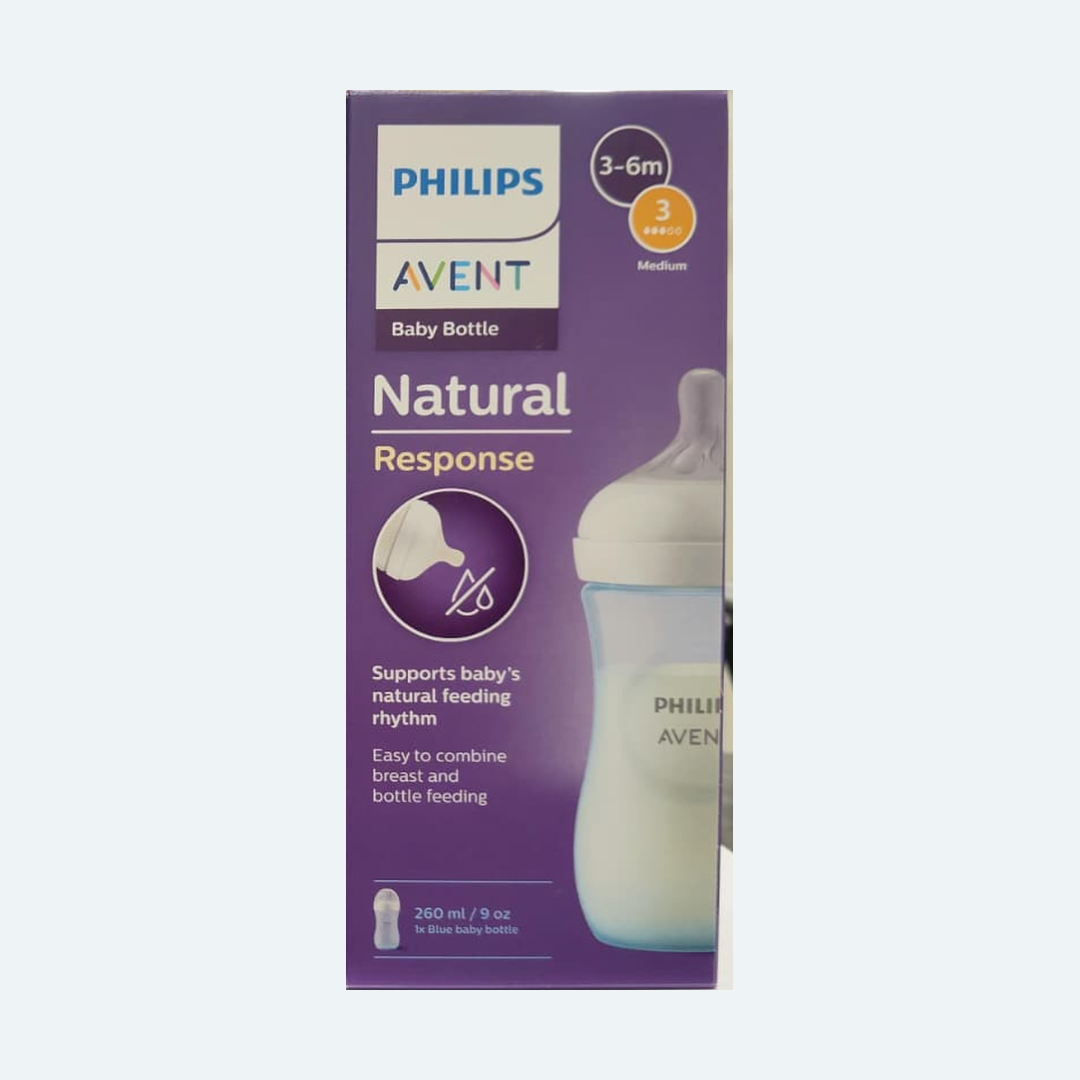 Philips Avent Natural Response Baby Feeding Bottle 260ml / 9oz (3–6M, Flow 3 Medium) — SCY903 Series (Clear, Pink & Blue) - MINIMEE KIDS