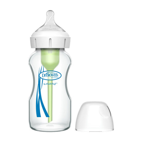 Dr. Brown's Natural Flow Options+ Anti-Colic Glass Baby Bottle - 270ml, Wide-Neck, BPA-Free, Reduces Colic, Gas, & Spit-Up