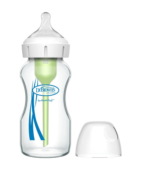 Dr. Brown's Natural Flow Options+ Anti-Colic Glass Baby Bottle - 270ml, Wide-Neck, BPA-Free, Reduces Colic, Gas, & Spit-Up - MINIMEE KIDS