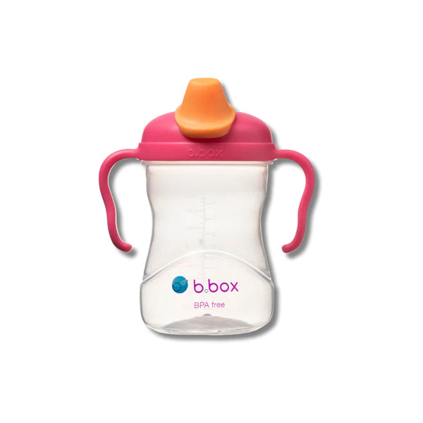 B.BOX Soft Silicone Spout Cup for 4-6 Months Kids - Raspberry Pink Orange - 240ml - MINIMEE KIDS