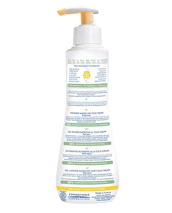 Mustela Nourishing Cleansing Gel with Cold Cream for Hair & Body - Organic Beeswax | 300ml | Made in France