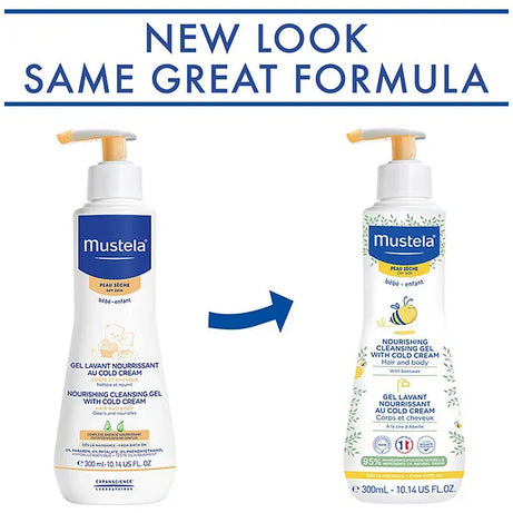 Mustela Nourishing Cleansing Gel with Cold Cream for Hair & Body - Organic Beeswax | 300ml | Made in France