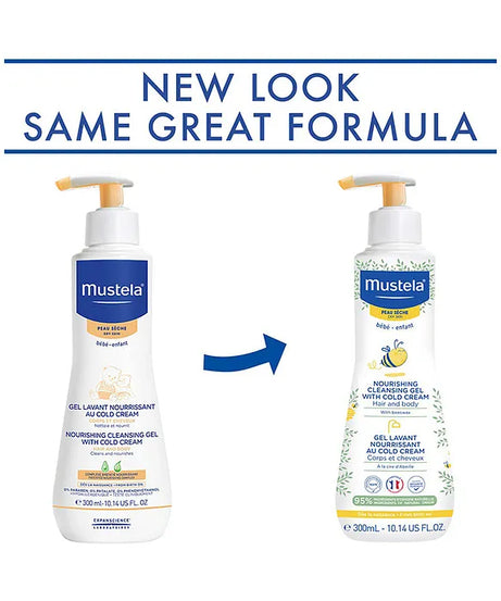 Mustela Nourishing Cleansing Gel with Cold Cream for Hair & Body - Organic Beeswax | 300ml | Made in France - MINIMEE KIDS