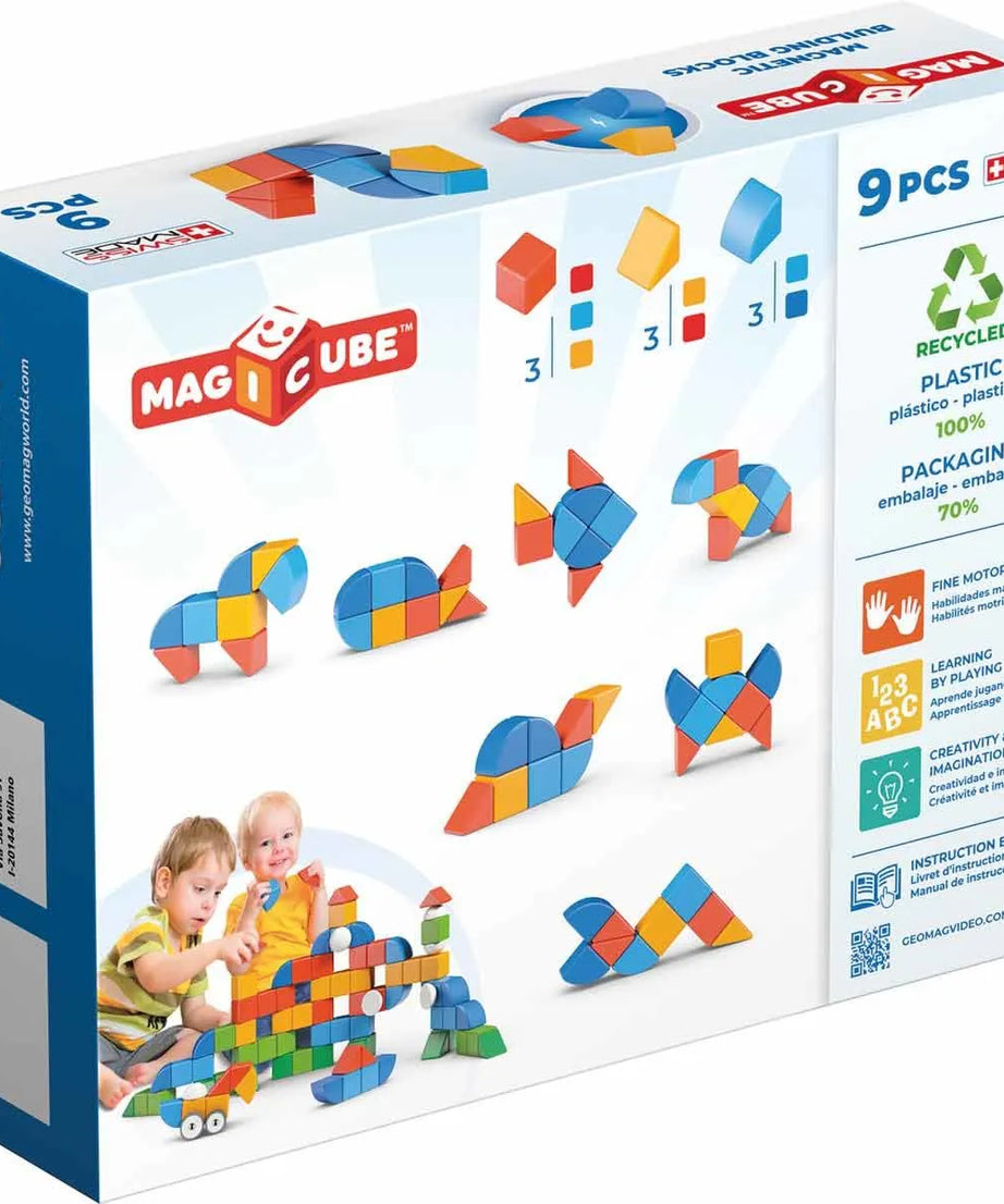 Geomag Magicube Magnetic Building Blocks - Animals - 9 Pieces for Kids 1-5 Years