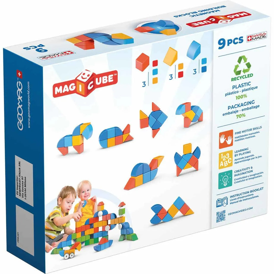 Geomag Magicube Magnetic Building Blocks - Animals - 9 Pieces for Kids 1-5 Years