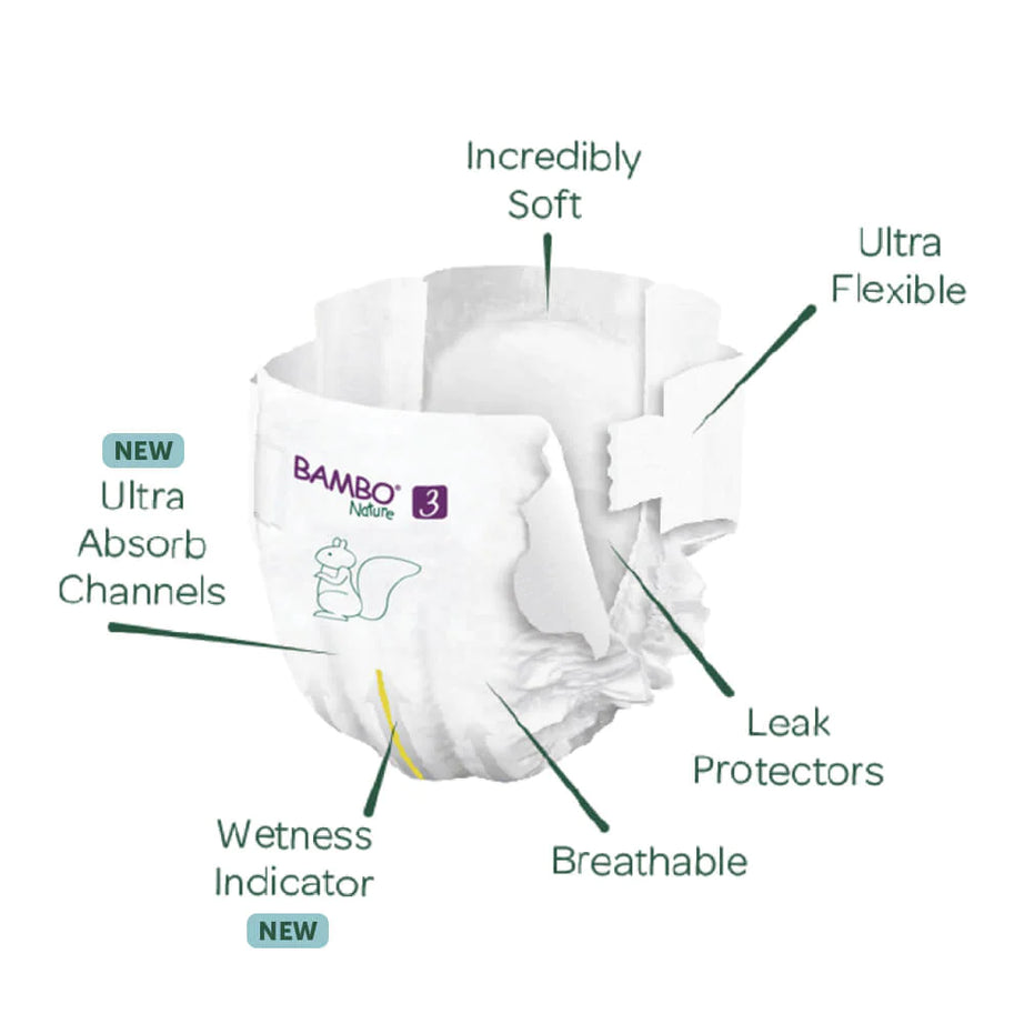 Bambo Nature Tape Style Diapers 3 - Medium 4-8 kg (Pack of 28) | Skin-Friendly & Eco-Friendly Diapers for Boys and Girls - MINIMEE KIDS
