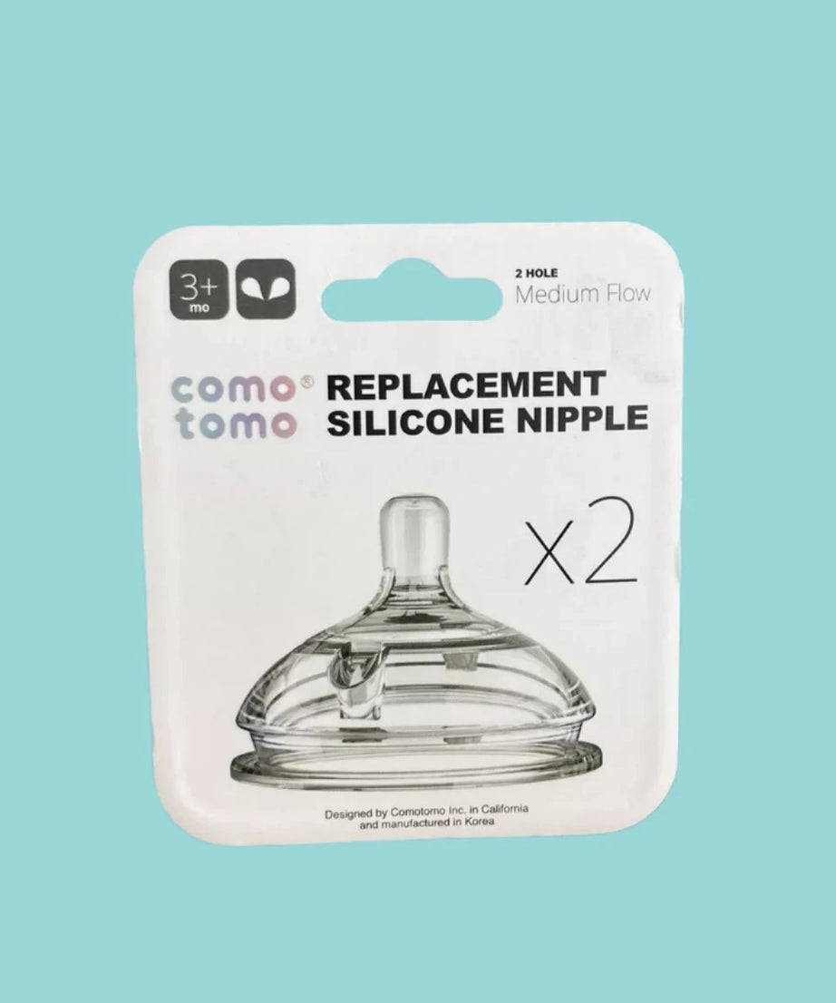 Comotomo Replacement Silicone Nipple with 2 Holes Medium Flow for 3-6 Months - Pack of 2 Teats - MINIMEE KIDS