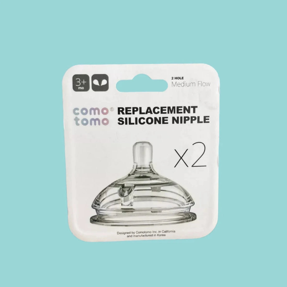 Comotomo Replacement Silicone Nipple with 2 Holes Medium Flow for 3-6 Months - Pack of 2 Teats