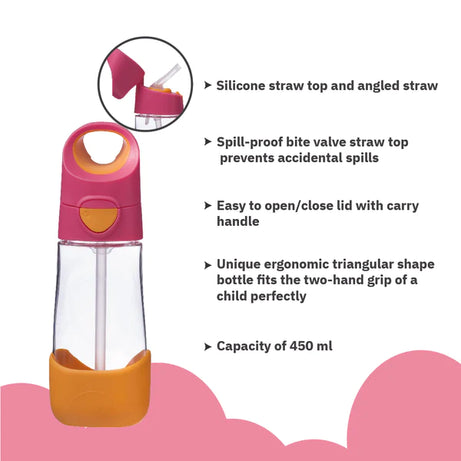 B.Box Tritan Straw Drink bottle - Strawberry Shake Pink Orange - 450ml - MINIMEE KIDS