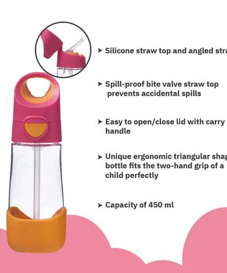 B.Box Tritan Straw Drink bottle - Strawberry Shake Pink Orange - 450ml - MINIMEE KIDS