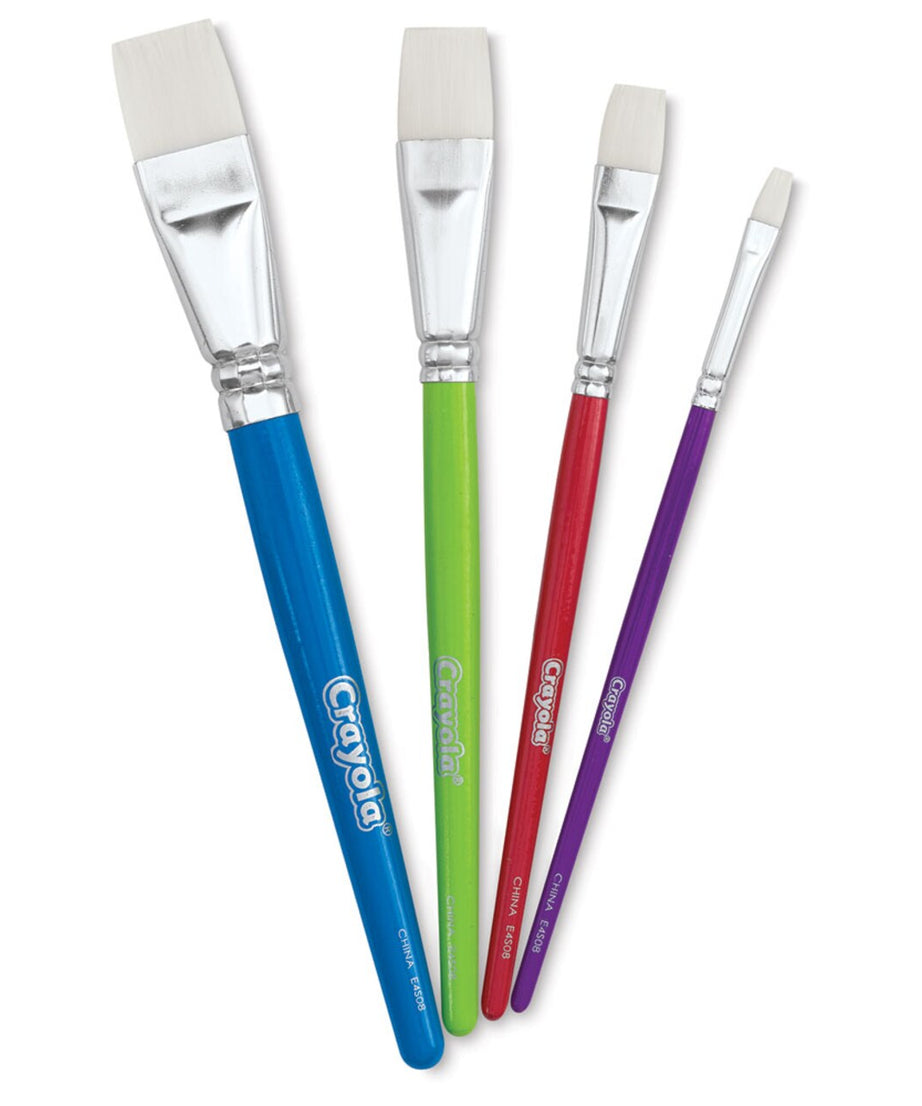 Crayola All-Purpose Flat Paintbrush Set – 4 Count | Colorful Brushes for Arts & Crafts, School Projects & Posters | Soft White Taklon Bristles with Vivid Wooden Handles