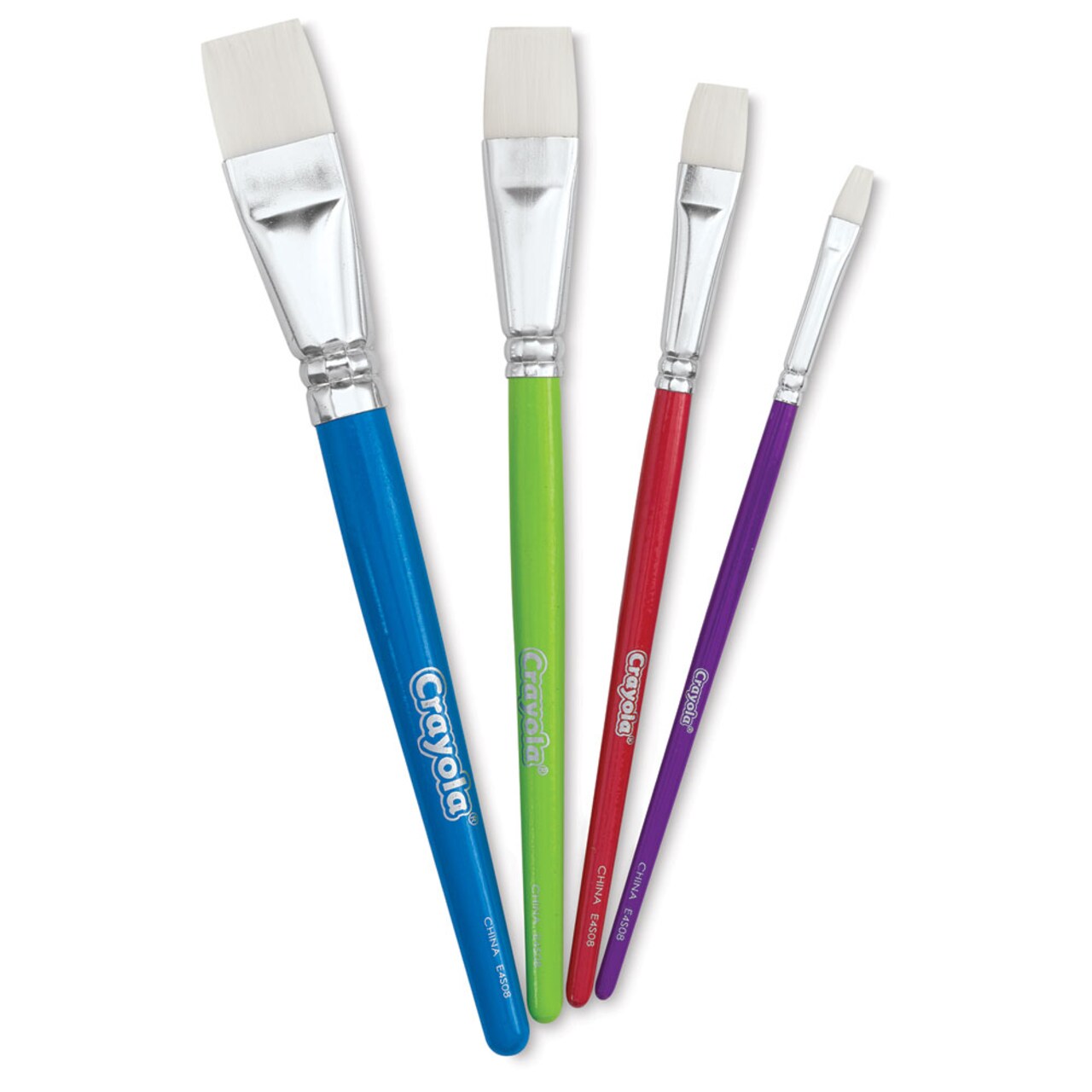 Crayola All-Purpose Flat Paintbrush Set – 4 Count | Colorful Brushes for Arts & Crafts, School Projects & Posters | Soft White Taklon Bristles with Vivid Wooden Handles