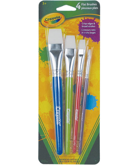 Crayola All-Purpose Flat Paintbrush Set – 4 Count | Colorful Brushes for Arts & Crafts, School Projects & Posters | Soft White Taklon Bristles with Vivid Wooden Handles