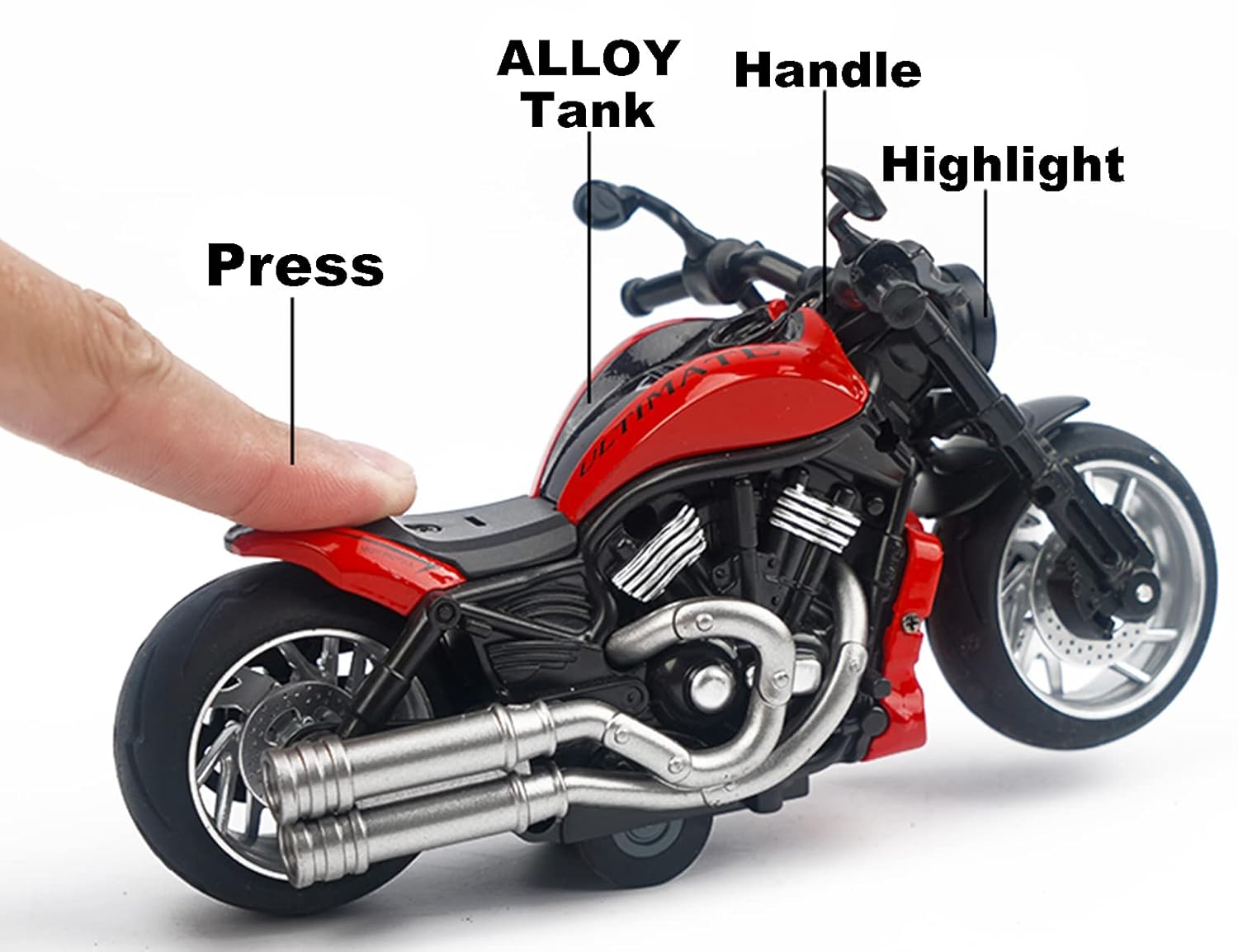 Alloy Motorcycle Harley Davidson Simulation Model Vehicle with Music & Light | Pull Back Motorcycles Toy, Gift for Boys Kids Age 3+ Years Old - Red