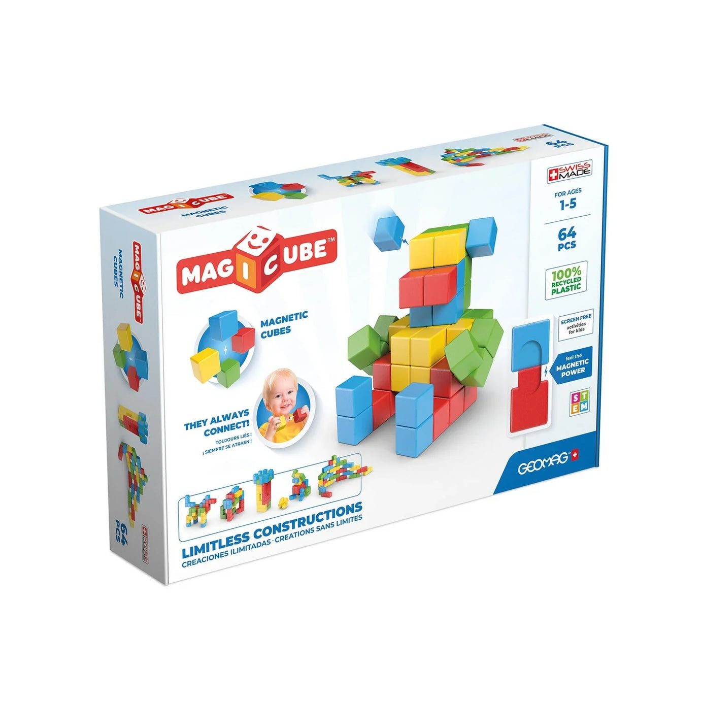 Geomag Magicube 64 Pieces Magnetic Building Cubes for Ages 1-5 Years