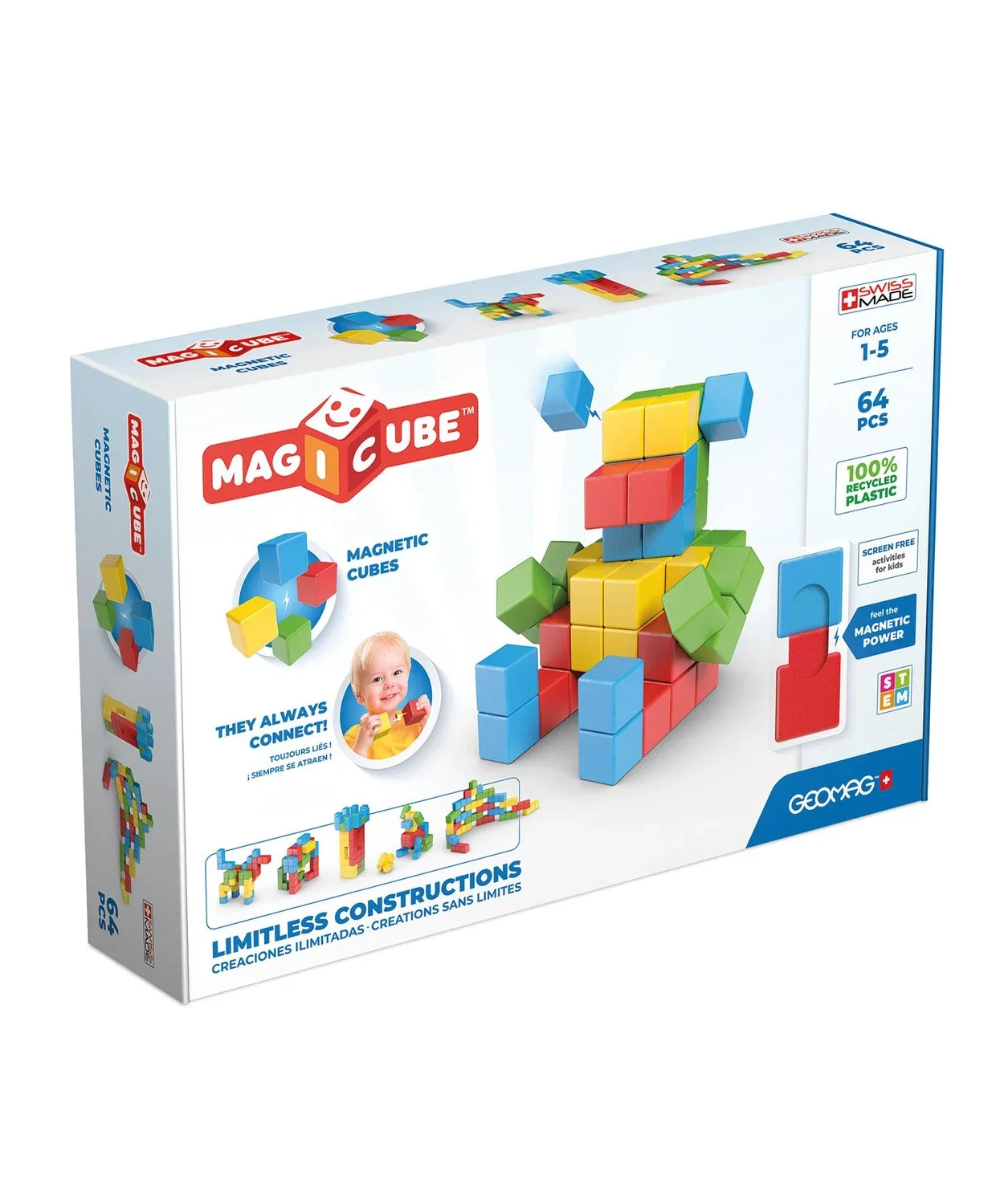 Geomag Magicube 64 Pieces Magnetic Building Cubes for Ages 1-5 Years