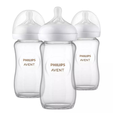 Philips Avent Glass Natural Baby Bottle (240ml, 3-Pack) | Natural Response Nipple with Anti-Colic Valve (Flow 3, 1m+) | Premium BPA-Free Borosilicate Glass