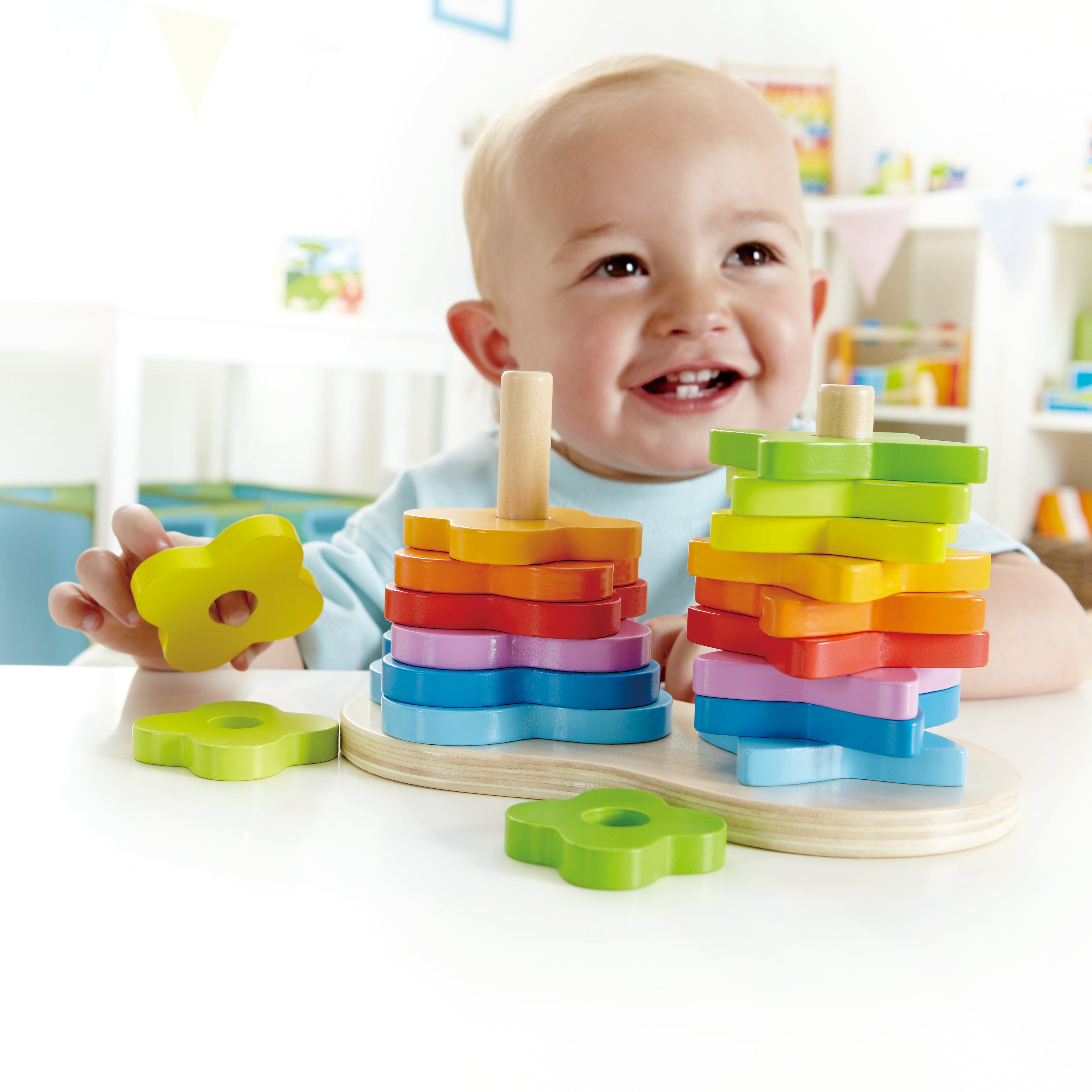 Hape Double Rainbow Stacker Wooden Toy | Vibrant 19-Piece Building Set for Toddlers Aged 12 Months+