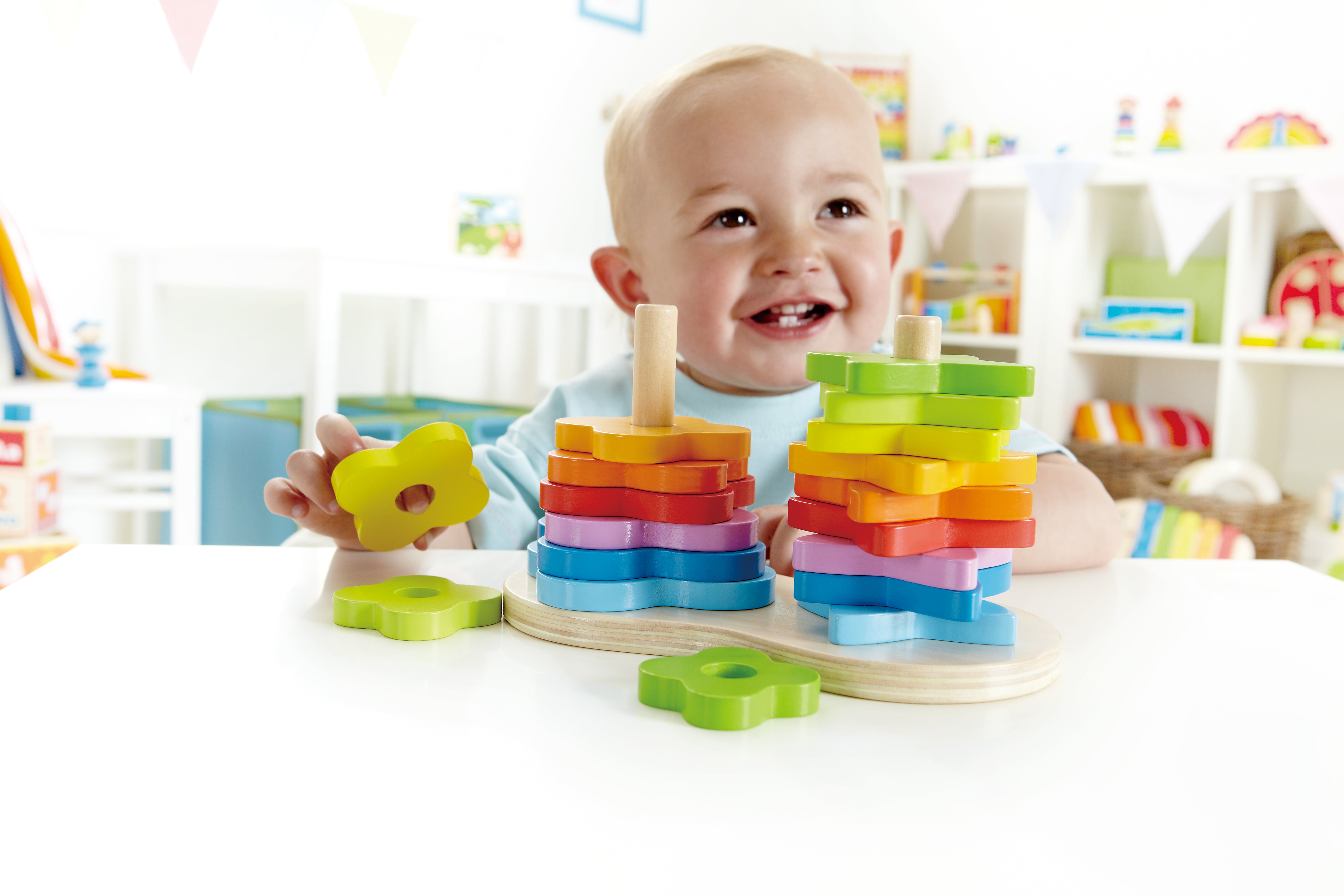Hape Double Rainbow Stacker Wooden Toy | Vibrant 19-Piece Building Set for Toddlers Aged 12 Months+