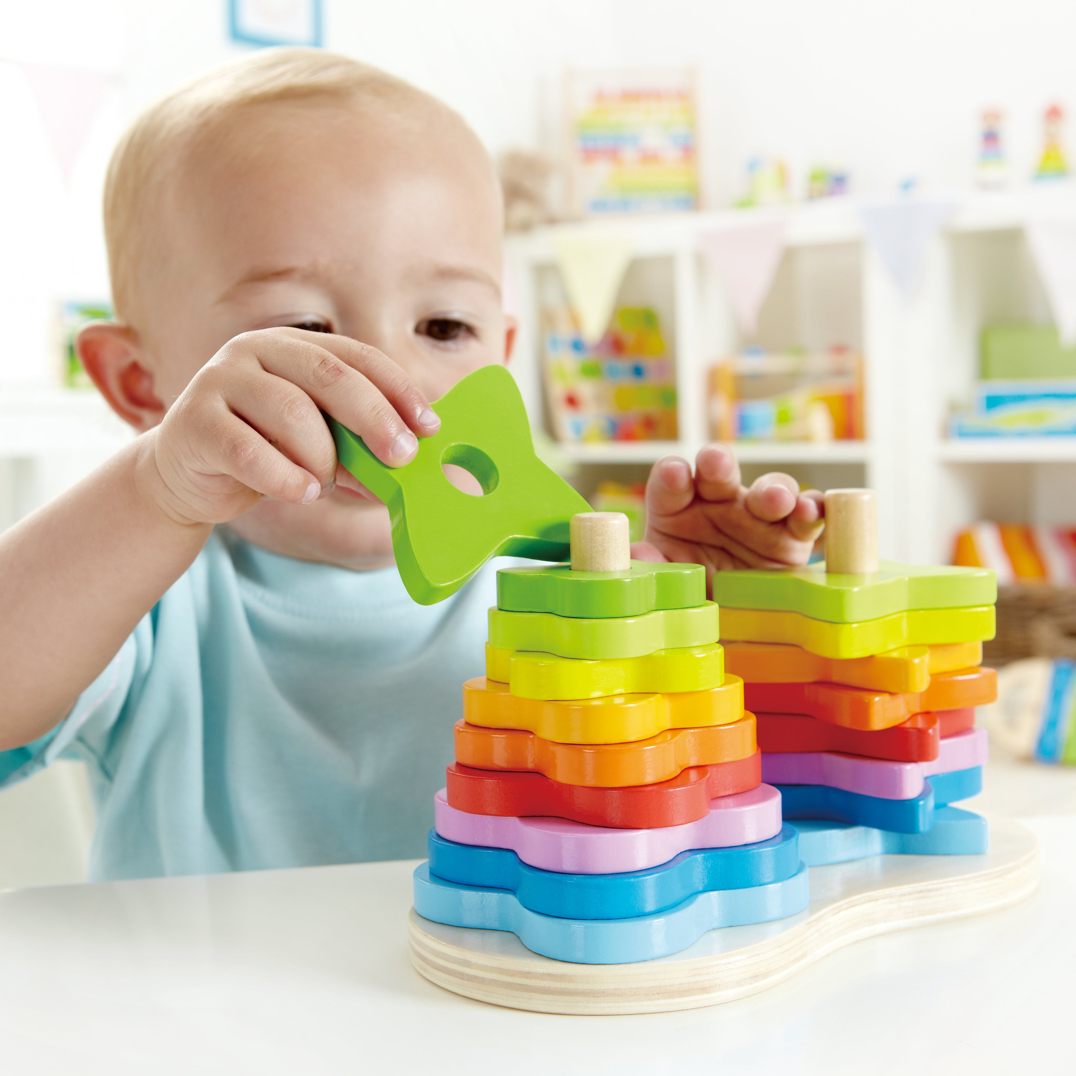 Hape Double Rainbow Stacker Wooden Toy | Vibrant 19-Piece Building Set for Toddlers Aged 12 Months+