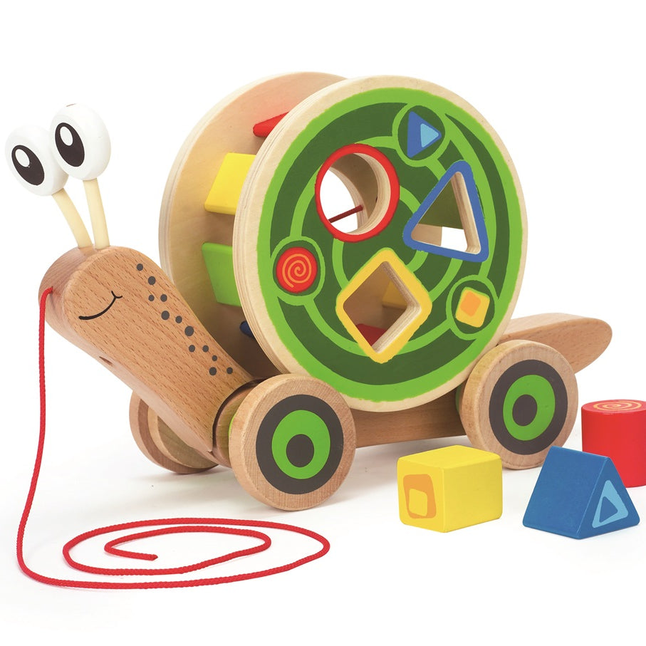 Hape Walk-A-Long Snail Wooden Push and Pull Toy E0349 – Interactive Shape Sorting Toy for Toddlers 12 Months+