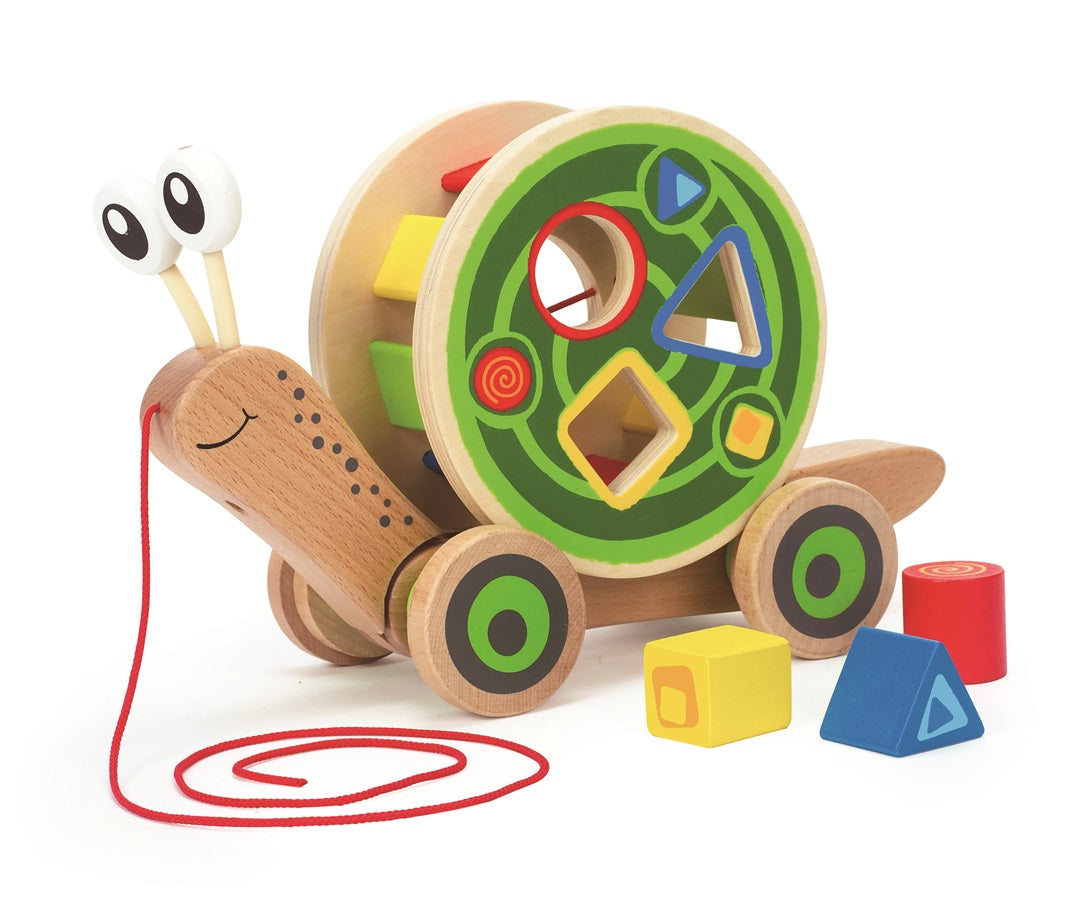 Hape Walk-A-Long Snail Wooden Push and Pull Toy E0349 – Interactive Shape Sorting Toy for Toddlers 12 Months+