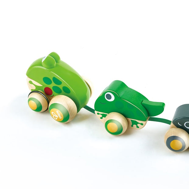 Hape Pull-Along Frog Family – Fun Wooden Toy with Frog Life Cycle for Toddlers to Explore Nature, Movement, and Early Learning