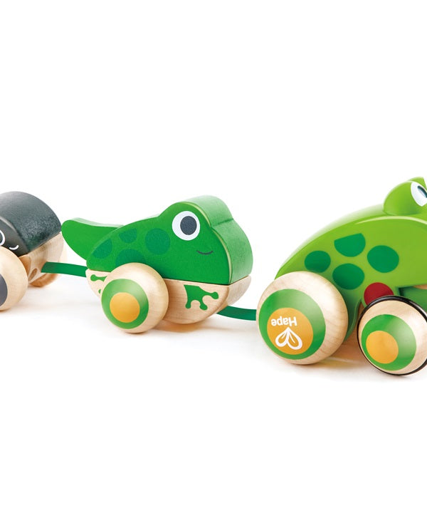 Hape Pull-Along Frog Family – Fun Wooden Toy with Frog Life Cycle for Toddlers to Explore Nature, Movement, and Early Learning