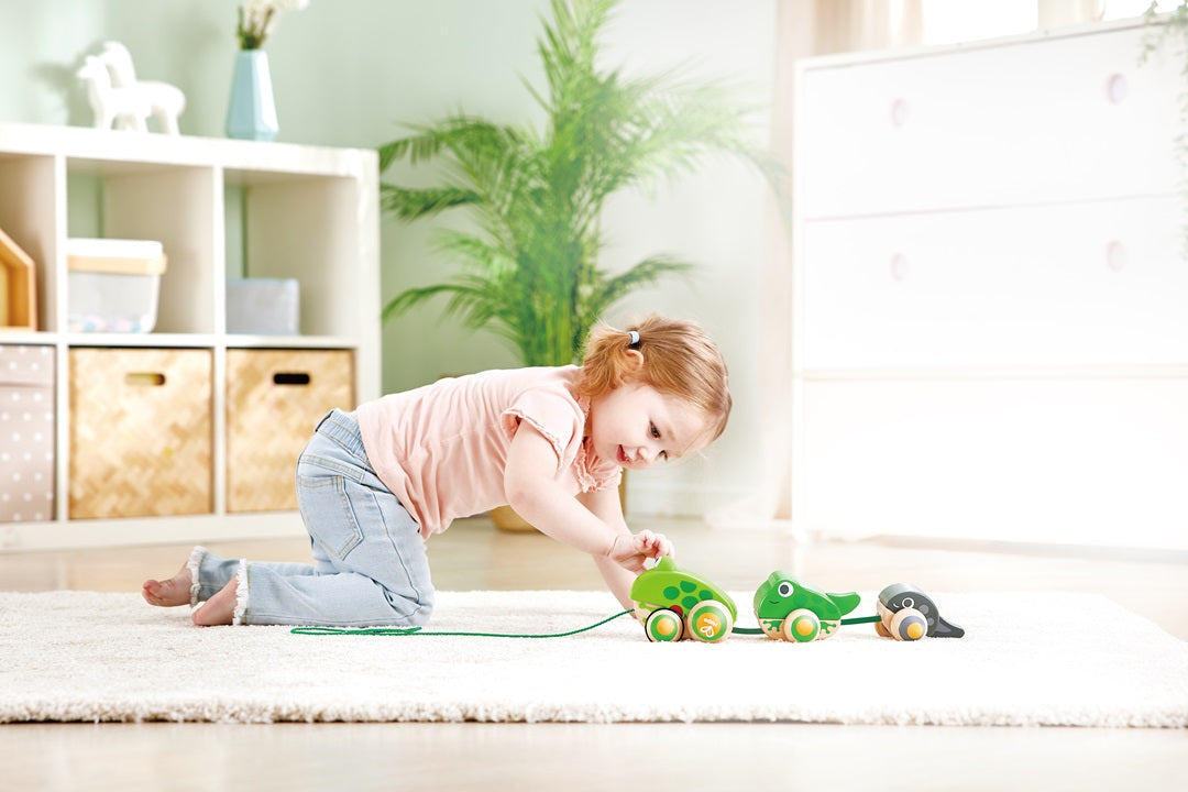 Hape Pull-Along Frog Family – Fun Wooden Toy with Frog Life Cycle for Toddlers to Explore Nature, Movement, and Early Learning