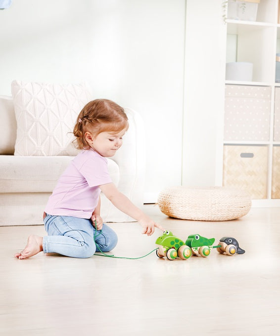 Hape Pull-Along Frog Family – Fun Wooden Toy with Frog Life Cycle for Toddlers to Explore Nature, Movement, and Early Learning
