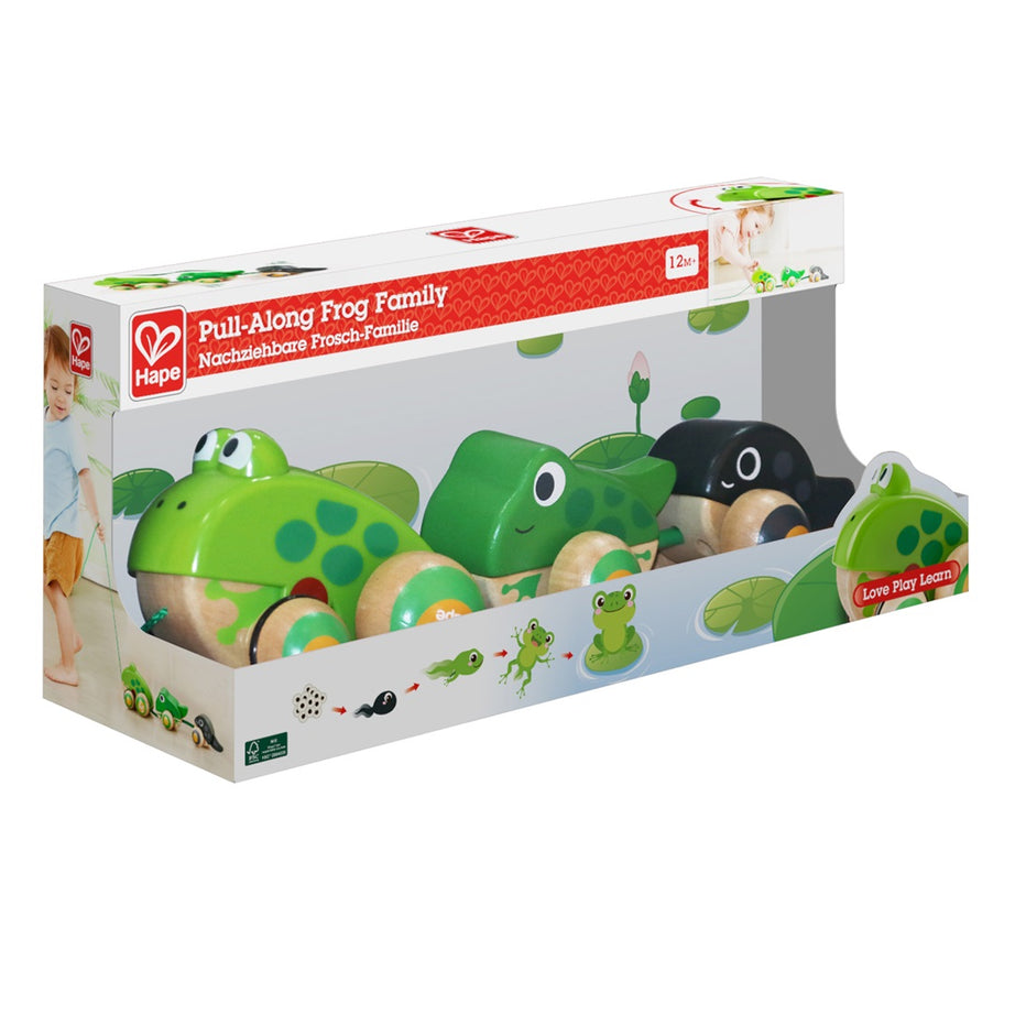 Hape Pull-Along Frog Family – Fun Wooden Toy with Frog Life Cycle for Toddlers to Explore Nature, Movement, and Early Learning