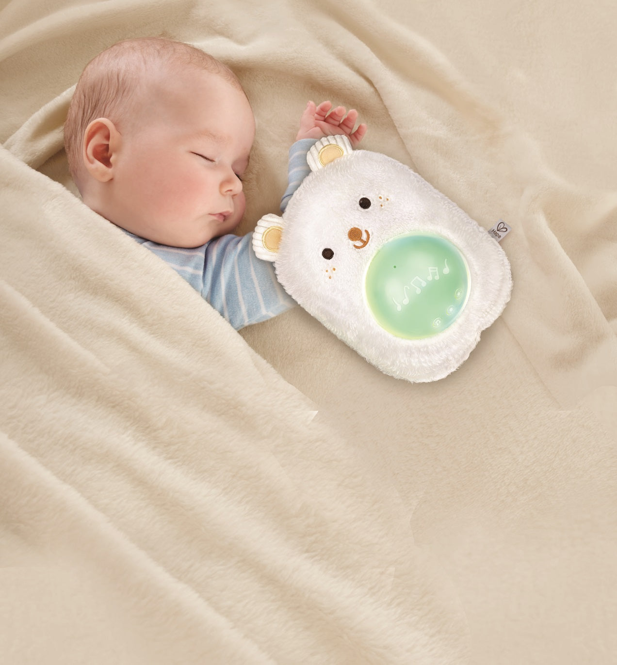 Hape Portable Baby White Noise Sound Machine My Music Pal - Huggy Bobo | White Noise, Personalized Recording, Lullabies & Plush Toy | Newborn Sleep Aid with Soft Night Light
