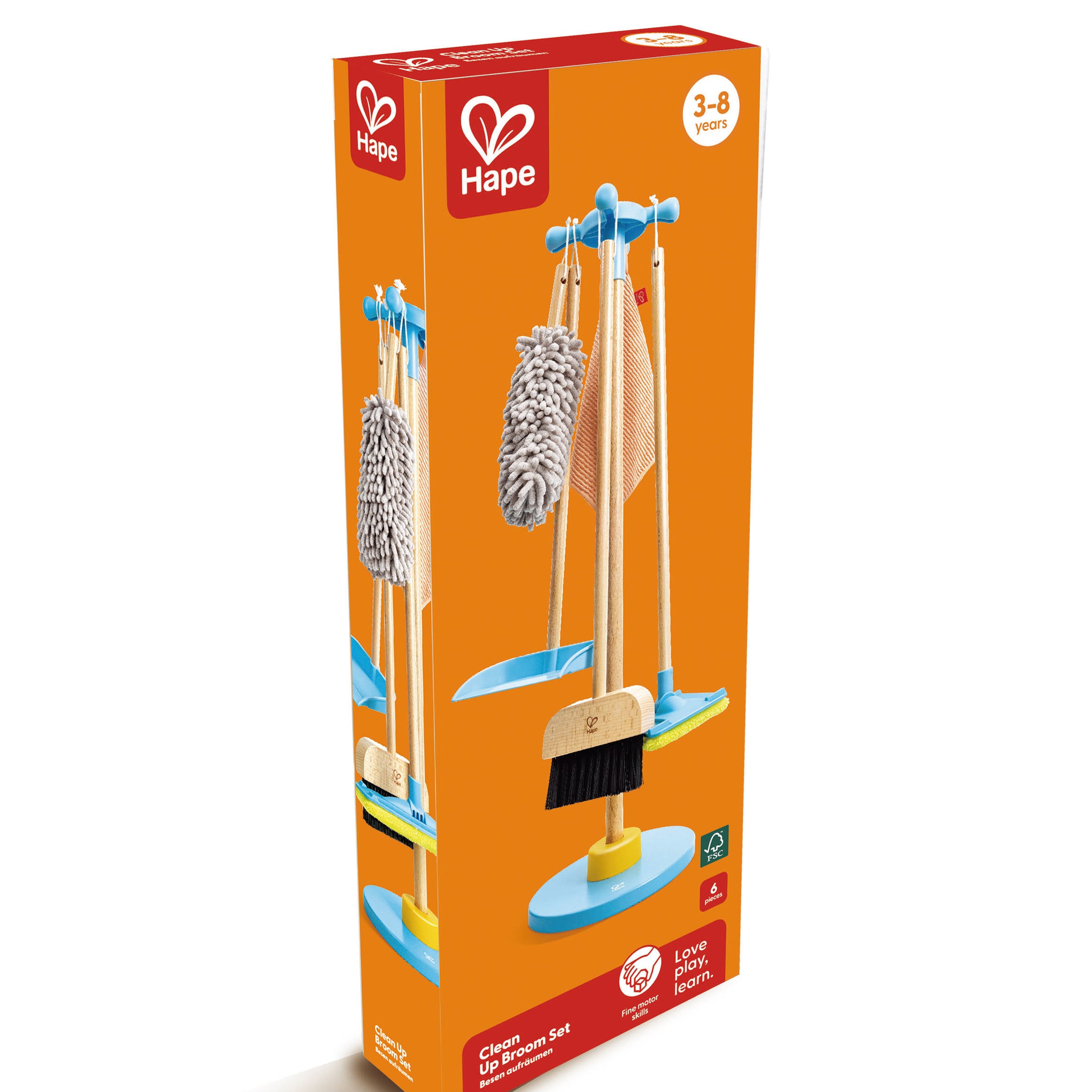 Hape Clean Up Broom Set - 6-Piece Pretend Cleaning Kit for Kids Aged 3–8 | Realistic Mop, Broom, Dustpan & More for Role Play Fun & Life Skills