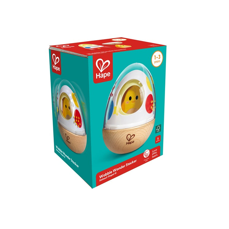 Hape Wobble Wonder Stacker - Engaging 5-Piece Egg Shape Stacking Toy for Babies Aged 1-3 Years, Promoting Fine Motor Skills and Tummy Time Fun