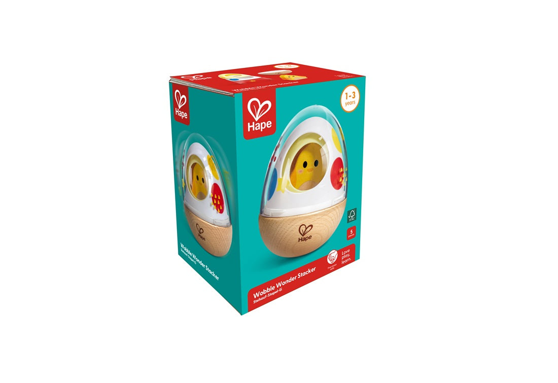 Hape Wobble Wonder Stacker - Engaging 5-Piece Egg Shape Stacking Toy for Babies Aged 1-3 Years, Promoting Fine Motor Skills and Tummy Time Fun