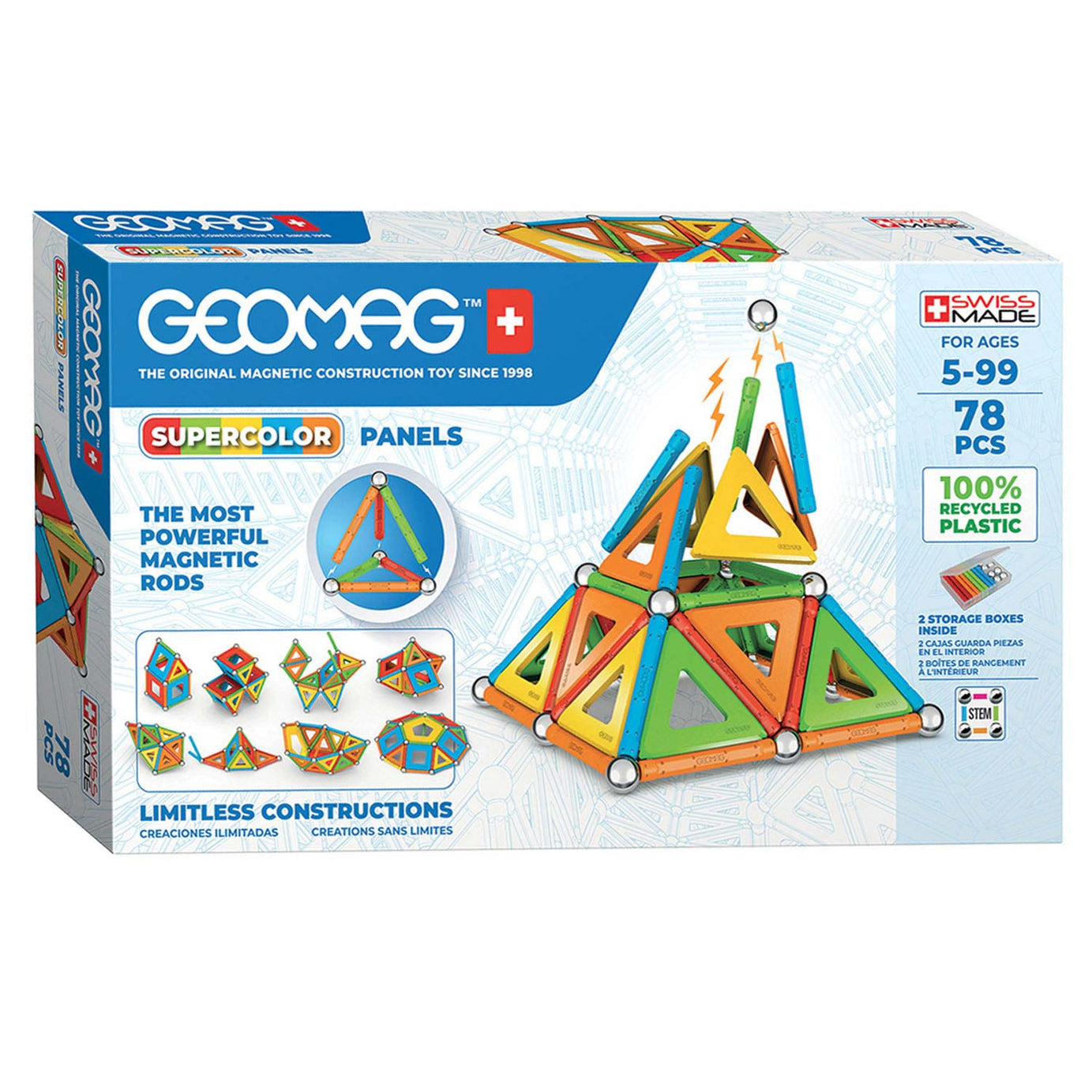 Geomag Super Color Panels The Most Powerful Magnetic Rods 78 Pieces for Ages 5-99 Years