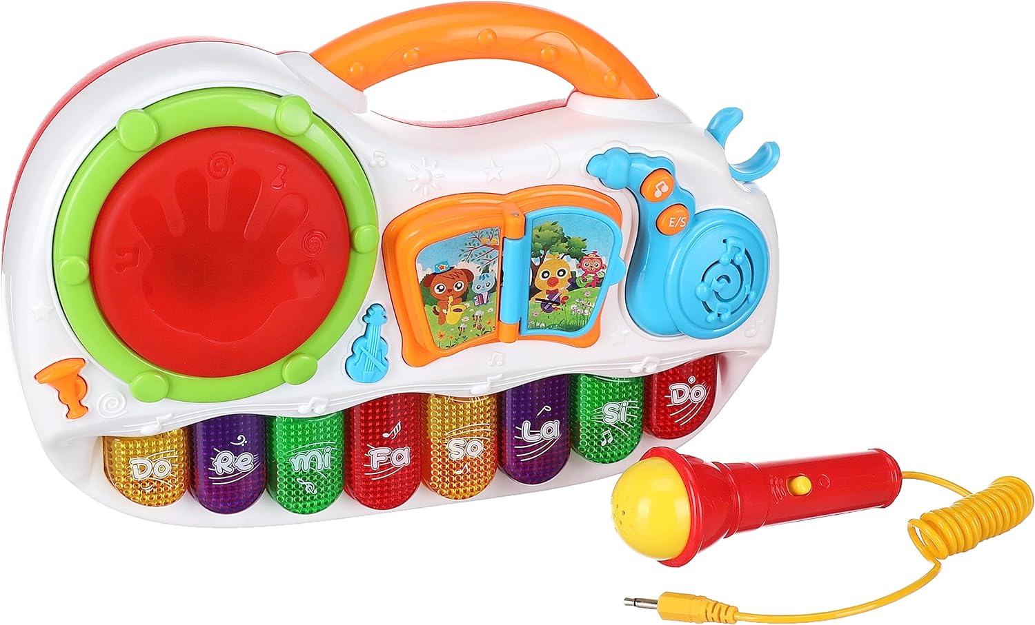 FiveStar Learning Fun Music Piano & Mic with Music & Lights for Kids - Interactive Toy with Sound & Light Effects, Trumpet, Violin, Saxophone Buttons, Drum & Book Features, Sing-Along Microphone