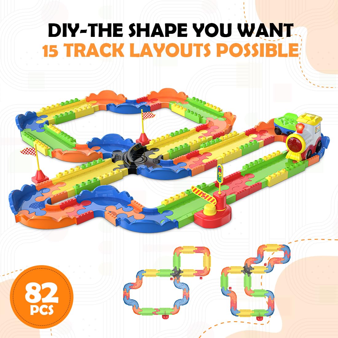 Mirana Block Rider Toy Train Set | 82-Piece with Multiple Journey Modes, Sounds & Announcements | 10+ Track Layouts | Fits Major Brands