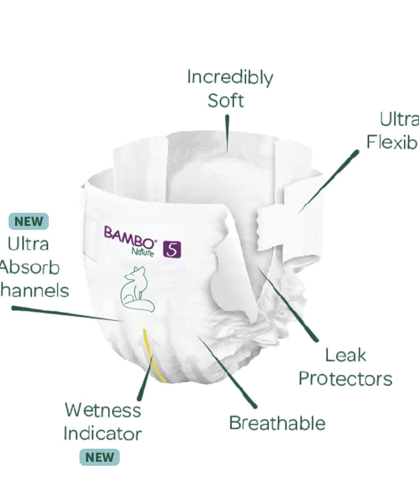 Bambo Nature Tape Style Diapers 5 - XL 12-18 kg Pack of 22 Diapers | Skin-Friendly & Eco-Friendly - MINIMEE KIDS