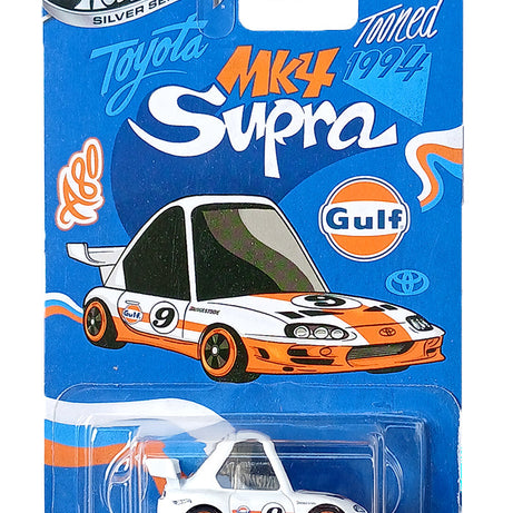 Hot Wheels '94 Toyota Supra MK4 – Gulf Edition | Silver Series 5/5 | Tooned Japanese Racing Car Die-Cast Model