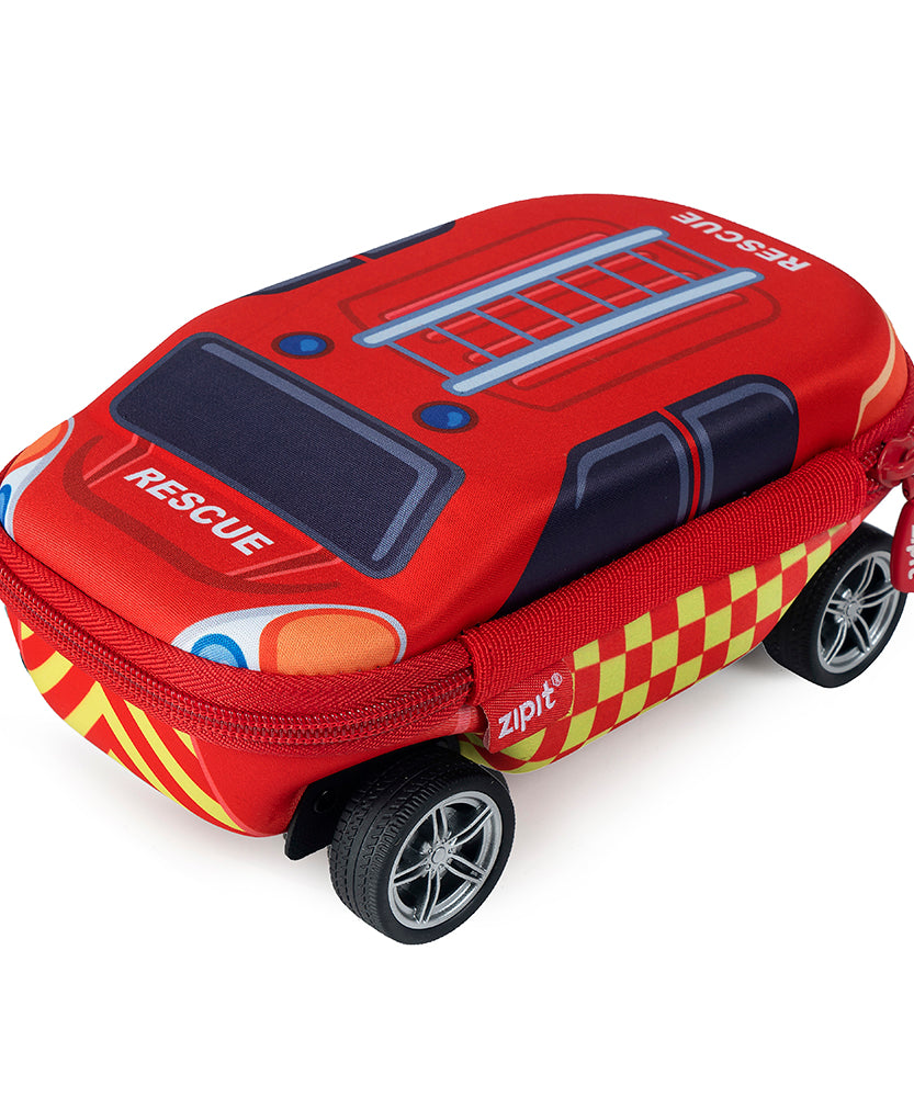 ZIPIT 3D Car Pencil Case for Kids – Molded Hardtop Storage Box & Organizer with Zipper Closure, Large Capacity School Supply Box for Boys & Girls (Fire Truck Rescue / Police Car)
