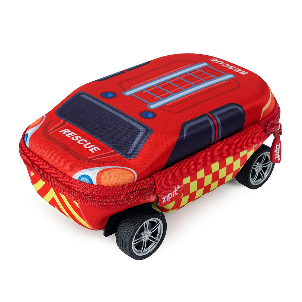 ZIPIT 3D Car Pencil Case for Kids – Molded Hardtop Storage Box & Organizer with Zipper Closure, Large Capacity School Supply Box for Boys & Girls (Fire Truck Rescue / Police Car)