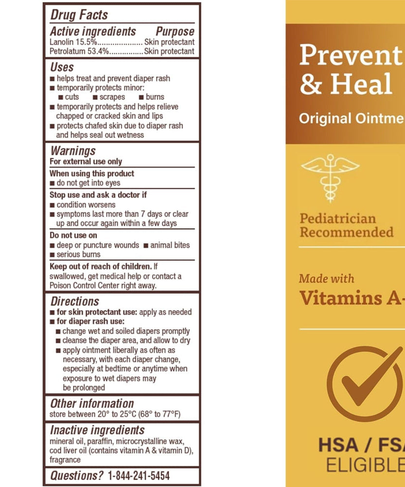 A+D Original Diaper Rash Ointment & Skin Protectant (4 oz / 113g) – Prevent & Heal Baby Ointment with Vitamins A and D, Lanolin & Petrolatum - MINIMEE KIDS
