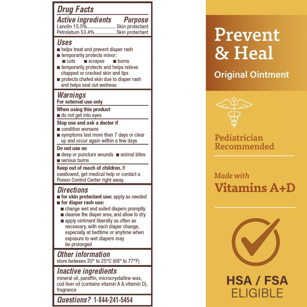 A+D Original Diaper Rash Ointment & Skin Protectant (4 oz / 113g) – Prevent & Heal Baby Ointment with Vitamins A and D, Lanolin & Petrolatum