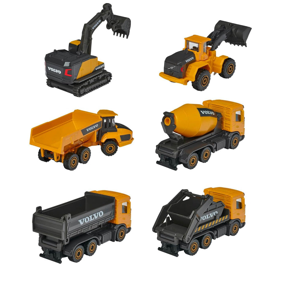 Majorette Volvo Construction Series (6 Assorted Models), Officially Licensed Die-Cast Metal Toy Vehicles with Moving Parts, for Kids and Collectors Aged 3+