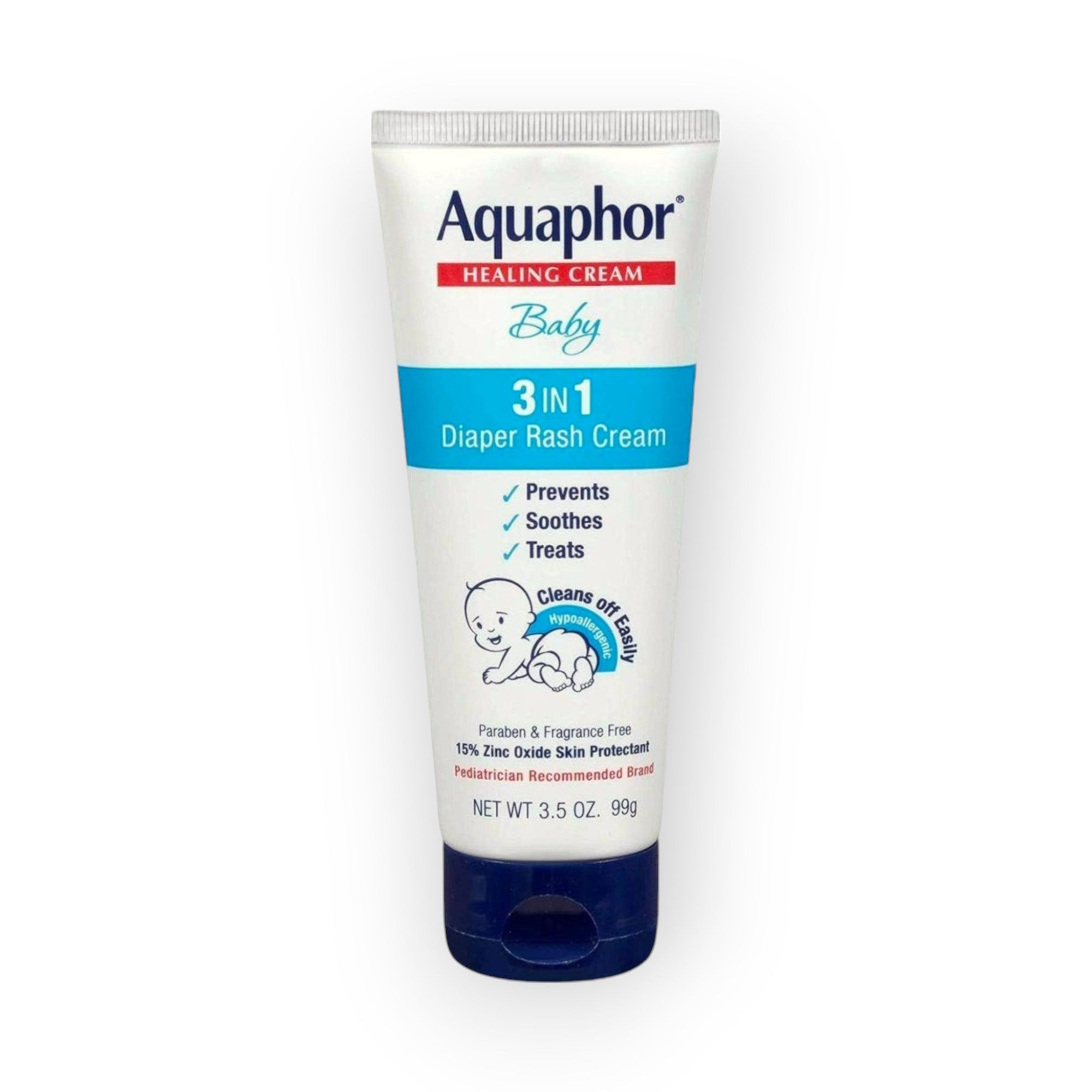 Aquaphor Baby 3-in-1 Diaper Rash Cream with Zinc Oxide & Panthenol - Prevents, Soothes & Treats Irritated Skin | 99g