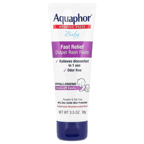 Aquaphor Baby Healing Paste Fast Relief Diaper Rash Paste 99g – 40% Zinc Oxide Skin Protectant, Hypoallergenic, Paraben & Talc Free, Pediatrician Recommended