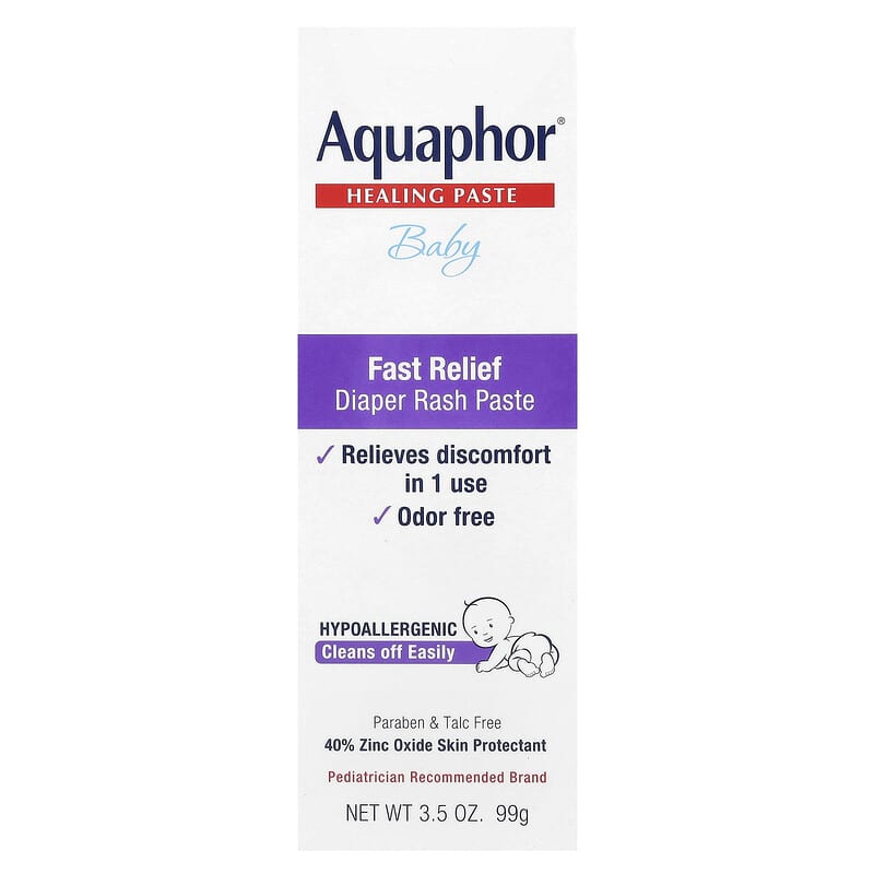 Aquaphor Baby Healing Paste Fast Relief Diaper Rash Paste 99g – 40% Zinc Oxide Skin Protectant, Hypoallergenic, Paraben & Talc Free, Pediatrician Recommended