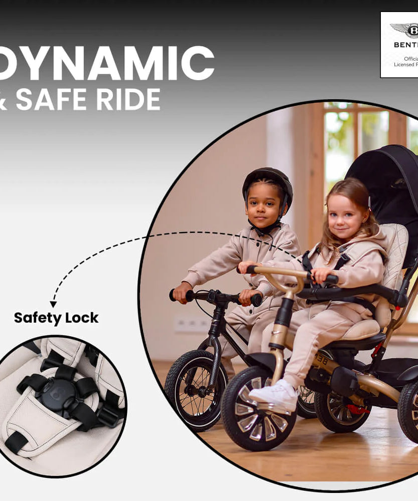 Bentley Mulliner 6-in-1 Convertible Baby Tricycle and Stroller – Luxury Baby Ride with Multiple Modes and Premium Design - MINIMEE KIDS